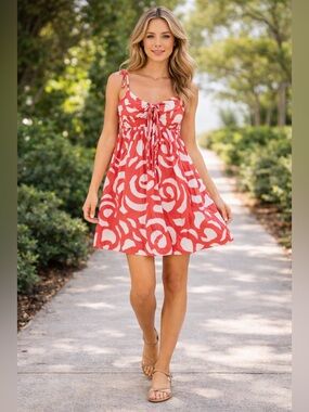 Theory Coral and‎ White Patterned Dress in Medium